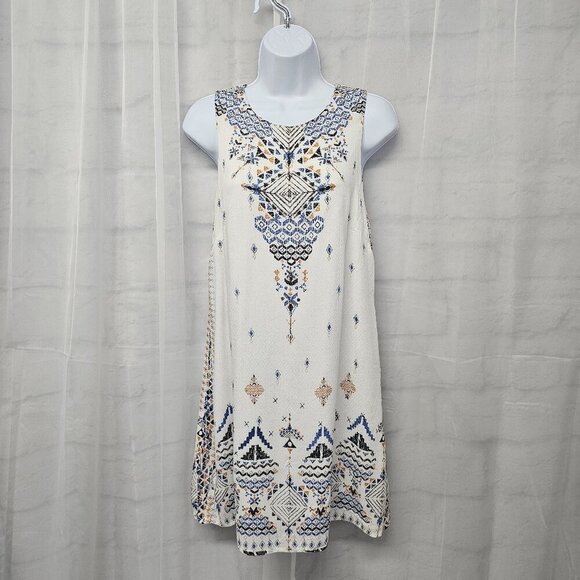 Ecote White Blue Tunic Tank Aztec Boho Festival M - Picture 1 of 11